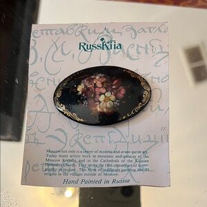 Hand painted,Black Floral Brooch